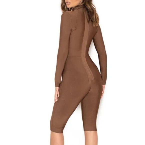 HOUSE OF CB LONDON Comelle Jumpsuit XS NWT Brown Shorts Bandage Romper Sexy - Picture 4 of 8